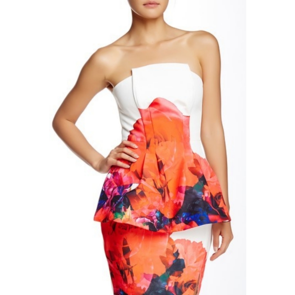 Finders Keepers Obsession Bodice Corset White Orange Strapless Peplum Floral Top